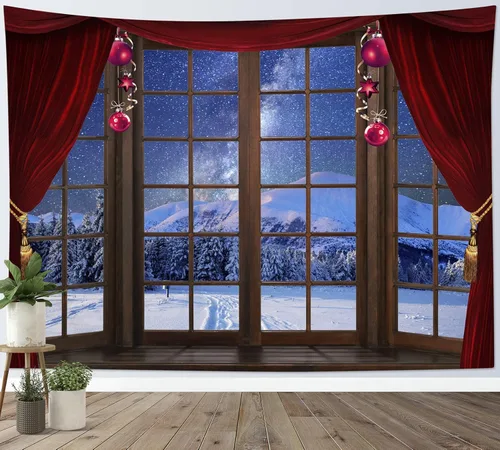 Miniatura 14 de HVEST Tapiz navideño de invierno para colgar en la pared, muñeco de nieve divertido con sombrero azul y tapices de regalo de Navidad, tapiz de pino