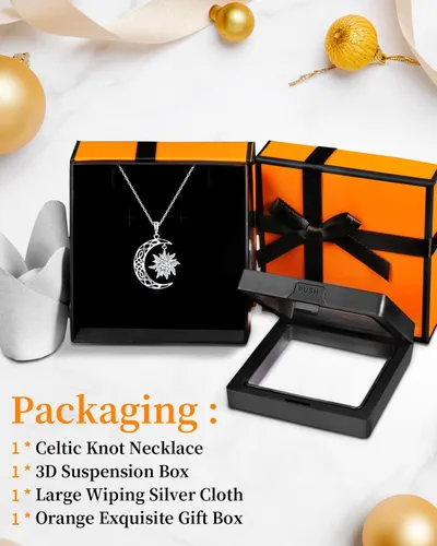 Miniatura 2 de BDL Collares de piedra natal para mujer, plata de ley 925 con diseño de bruja, sol y luna, regalos