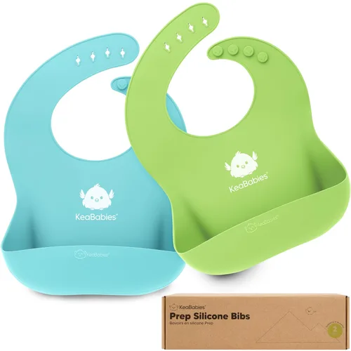 Miniatura 21 de KeaBabies Paquete de 2 baberos de silicona para bebés, niñas y niños, baberos resistentes de grado alimenticio para comer, atrapa alimentos grandes