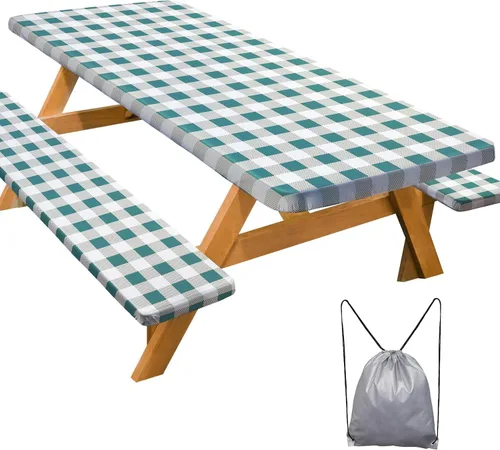 Miniatura 17 de Funda de mesa de picnic con fundas para bancos Esenciales de camping Mantel de picnic impermeable y a prueba de viento con bolsa de cordón, funda