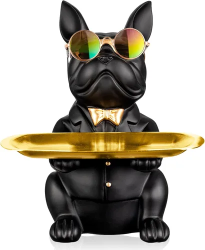 Estatua de bulldog francés, bandeja de resina para llaves de bulldog para decoración de entrada, organizador de llaves para mesa de entrada, regalos