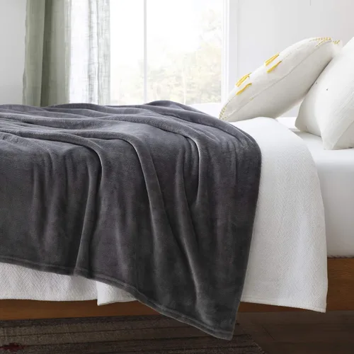 Miniatura 6 de Linenspa Manta de forro polar de franela, súper suave, transpirable, lavable a máquina, poliéster, varios colores disponibles, gris, manta