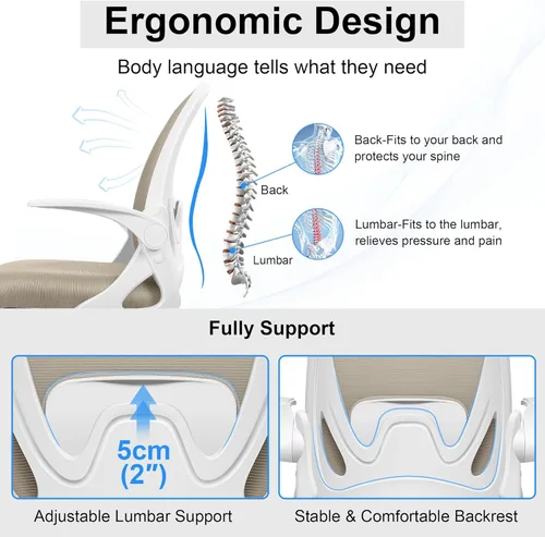 Miniatura 3 de Silla de dibujo alta de oficina con reposabrazos abatibles, altura ajustable y soporte lumbar mejorado, taburete ergonómico rodante, soporte de Caqui