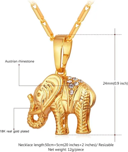 Miniatura 6 de U7 Women Girls Lucky Necklace Stainless Steel 18K Gold Plated Cute DachshundElephantPig Animal Pendant