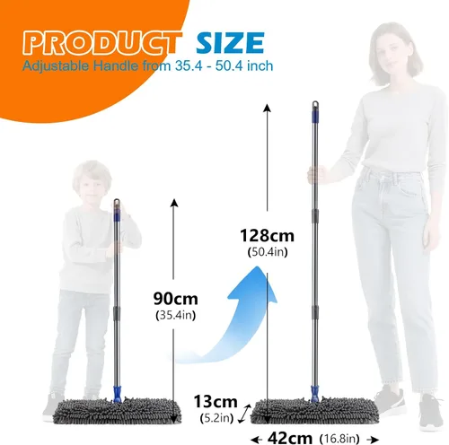 Miniatura 8 de Masthome Trapeador abatible de doble cara, mopa de microfibra húmeda y seca con 4 almohadillas y raspador, giratorio de 360° para limpieza de madera