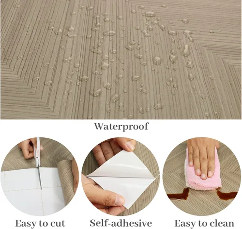 Miniatura 8 de VaryPaper Papel tapiz de madera de espiga de 15.7 x 315 pulgadas, papel de contacto de madera clara, autoadhesivo, impermeable, extraíble, papel