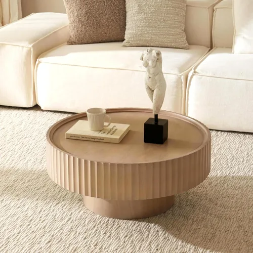 Miniatura 6 de Mesa de centro redonda, mesa moderna de sala de estar de 31.8 pulgadas con tambor estriado, mesa de centro con almacenamiento, mesas centrales