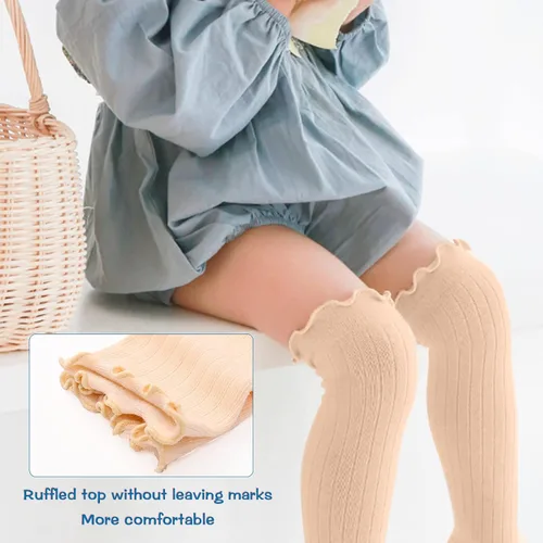 Miniatura 4 de Aaronano Calcetines hasta la rodilla para bebé niña, calcetines antideslizantes para niños pequeños, tubo con volantes, uniforme para recién