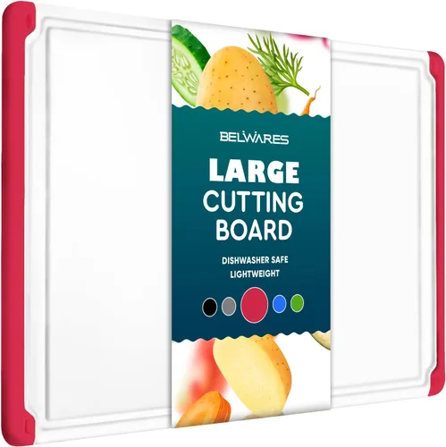 Miniatura 10 de Tabla de cortar de plástico extra grande para cocina, tabla de cortar de 18 pulgadas, apta para lavavajillas, tabla de cortar reversible con ranura