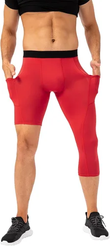 Miniatura 52 de Pantalones de compresión de 3/4 de una pierna para hombre, mallas de baloncesto atléticas para correr, leggings deportivos de capa base capri