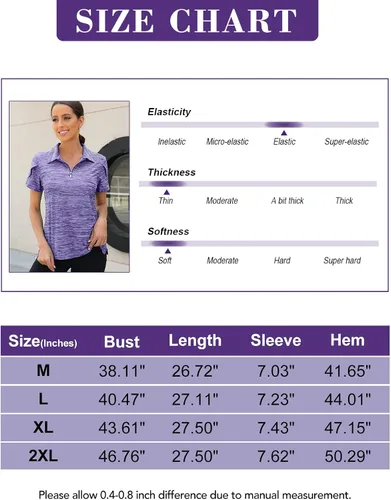 Miniatura 6 de Viracy Camisas polo de golf para mujer, con cremallera de 14, manga corta, de secado rápido