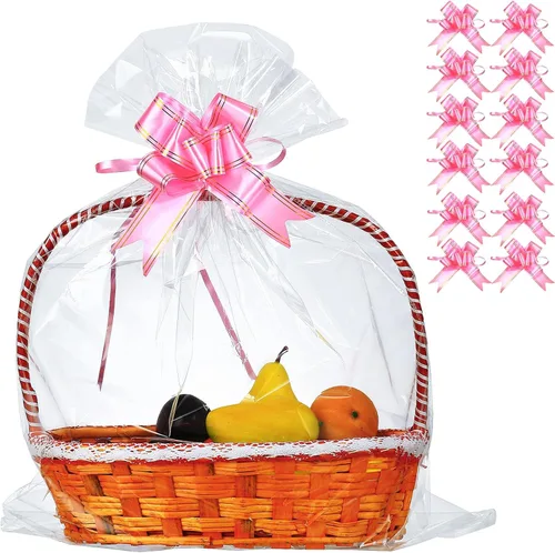 Miniatura 8 de 50 paquetes de bolsas de celofán de 32 x 40 pulgadas para cesta, extra grandes, grandes, bolsas de celofán transparente enormes para canastas