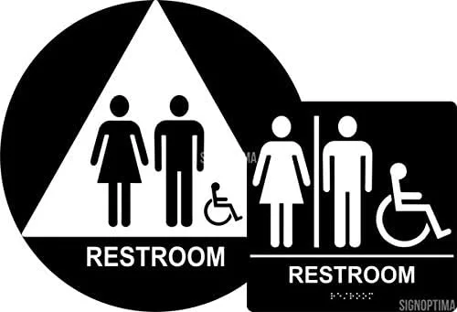 Juego de letreros unisex para baño, (pared + puerta) (negro/blanco)
