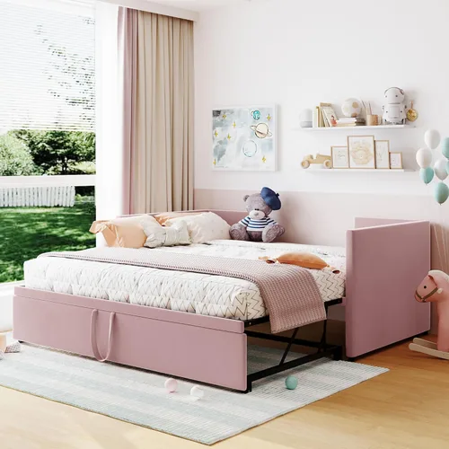 Miniatura 11 de Harper & Bright Designs Sofá cama extensible de terciopelo de tamaño individual con nido desplegable, marco de sofá cama individual a King con Gris