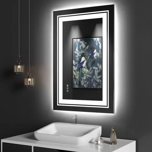 Miniatura 37 de Snowdool Espejo LED de baño, 32 x 32 pulgadas con luz frontal y retroiluminada, antivaho, espejo de tocador de baño para pared, función de memoria
