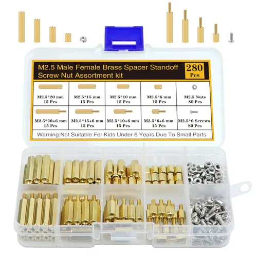 Miniatura 13 de Kit de 400 Piezas de Separadores y Tornillos y Tuercas M2 para Placa Base, Separadores Espaciadores de Latón Hexagonales Macho-Hembra, Tornillos