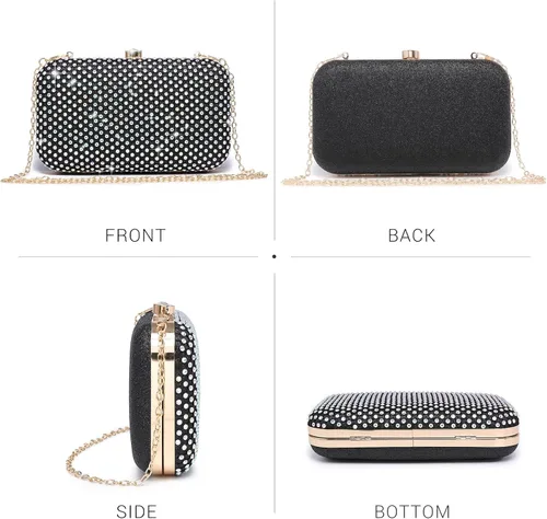 Miniatura 3 de Dasein Bolso de mano con diamantes de imitación para mujer, bolsa de noche brillante con cierre de cristal para fiesta formal de graduación, boda