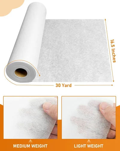Miniatura 2 de PLANTIONAL Interfaz fusible no tejido no tejido blanco ligero para planchado: 16.5 "x 30yds Interfaz no tejida de peso ligero en poliéster de una
