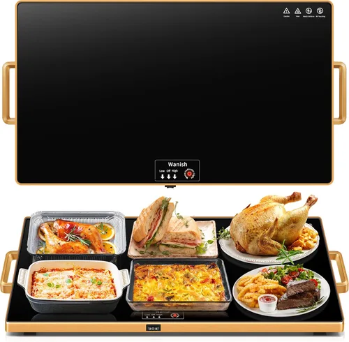 Miniatura 15 de Bandeja de calentamiento eléctrica, L, 22 x 14 pulgadas, alfombrilla de calentamiento de vidrio templado para alimentos, color negro Keep Food
