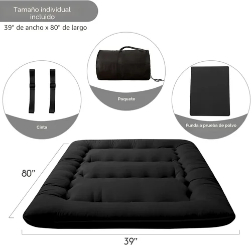 Miniatura 2 de MAXYOYO Colchón Japonés de Suelo Futón Colchón, Tapete de Tatami Engrosado de 4", Almohadilla para Dormir Plegable Enrollable para Niños y Niñas