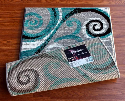 Miniatura 4 de Masada Rugs, Stephanie Collection - Alfombra de área moderna y contemporánea, 1100, turquesa, gris, blanco, negro (2 pies x 3 pies)
