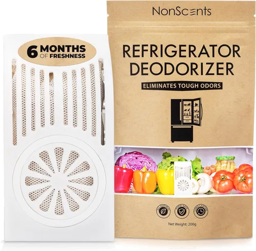 NonScents Desodorizador para refrigerador, eliminador de olores para refrigerador y congelador, eclipsa el bicarbonato de sodio y desodorante con