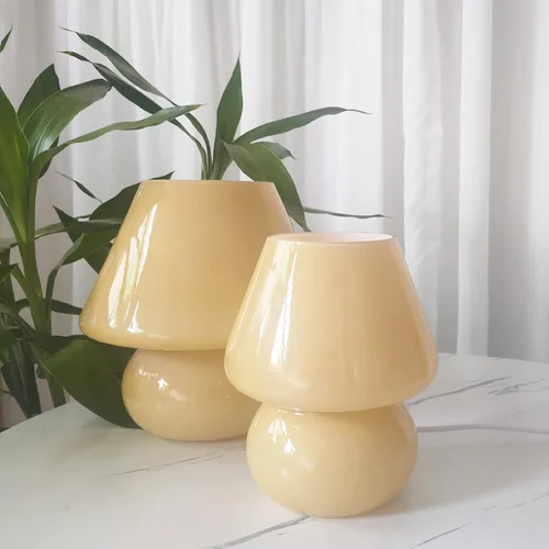 Miniatura 4 de Lámpara de mesa con forma de hongo y remolino, lámpara de mesa de vidrio translúcido, estilo italiano, moderna lámpara de escritorio a rayas