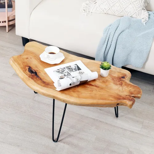 Miniatura 4 de WELLAND Mesa de centro de madera de cedro con borde vivo, patas de horquilla de metal, 32.5 pulgadas de ancho x 17 pulgadas de profundidad x 16