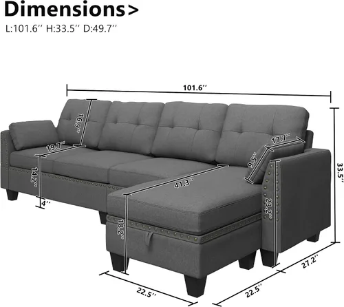Miniatura 2 de HONBAY - Sofá seccional convertible en forma de L, sofá reversible seccional para sala de estar, color gris