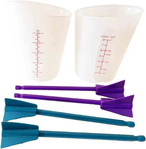 Miniatura 5 de W Wellshine Kit de herramientas de resina de 6 piezas, tazas medidoras de silicona (8.5 fl oz, 3.4 fl oz) y paletas mezcladoras de resina