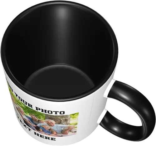 Miniatura 4 de Tazas de café con foto personalizada, taza personalizada con texto fotográfico, haz tu propia taza, taza de café con acento de cerámica, taza Negro