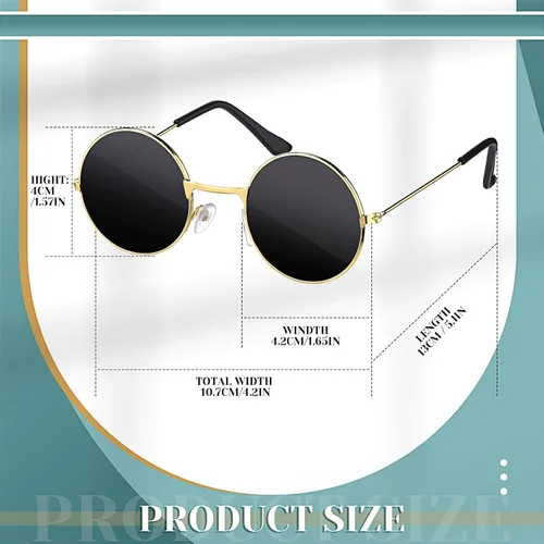 Miniatura 2 de Lentes de sol retro para mascotas, gafas de muñeca, gafas redondas clásicas para perro, gafas de metal para cachorros, disfraces hippie para gatos