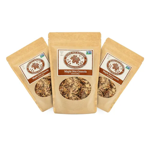 Maple Nut Kitchen Granola de nuez de arce, paquete de 3 – Avena vegana y sin gluten con nueces, calabaza y semillas de girasol | Granola baja en