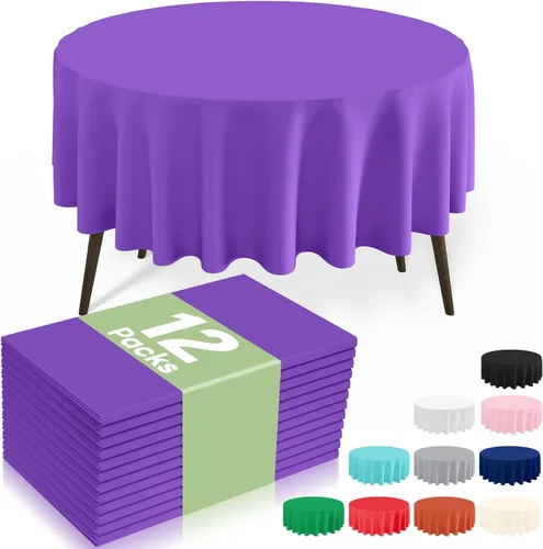 Miniatura 10 de misaya Paquete de 4 manteles desechables de plástico, mantel redondo impermeable de 84 pulgadas, a prueba de fugas y resistentes manteles Azul