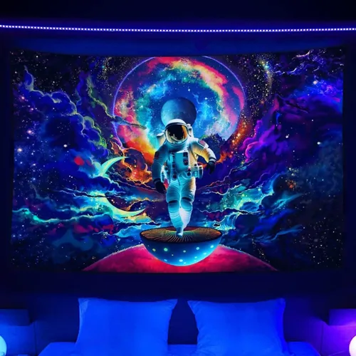 Miniatura 5 de JZDACH Tapiz de astronauta espacial, galaxia, universo, planeta, galaxia, reactivo a los rayos UV, planeta que brilla en la oscuridad, tapices