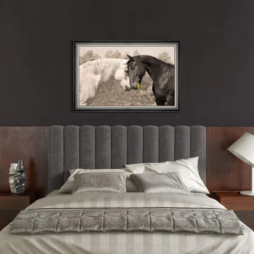 Miniatura 5 de Lienzo decorativo de caballo de granja: gran marco de caballos en blanco y negro, impresiones de retratos de pareja amistosa, imagen de corceles