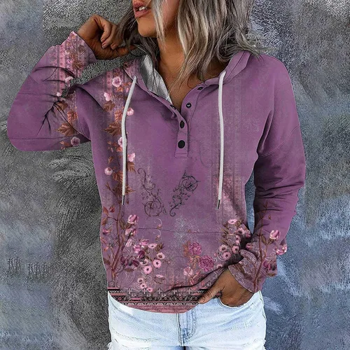 Miniatura 5 de ZDRZK Womens Fashion Long Sleeve Hoodies Graphic Design Vintage Floral Print Hooded Sweatshirt Casual Pullover Tops