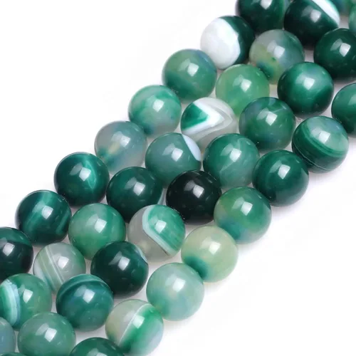 Miniatura 100 de GEM-Inside - Cuentas sueltas de ágata verde con bandas de energía natural, cuentas de energía natural para hacer joyas, 0.315 in, redondas, 15 Ágata