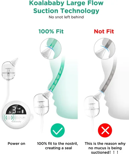 Miniatura 7 de Aspirador nasal eléctrico Koalababy para bebé, succión nasal de grado hospitalario 9 suction levels, soft silicone tips, travel bag, night light