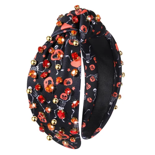 Miniatura 6 de PHALIN Diadema de Halloween para mujer, accesorios de Halloween con diamantes de imitación, caramelo, calabaza, fantasma, diadema anudada
