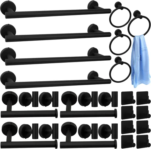 Blulu Juego de 28 piezas de accesorios de baño de acero inoxidable, incluye barra de toalla de baño de 16 pulgadas, anillos de toalla, ganchos para