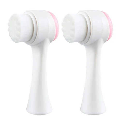 Cepillos faciales de doble cara, cepillo de lavado facial vertical de silicona 3D, cepillo de limpieza facial 2 en 1, cepillo manual de doble acción