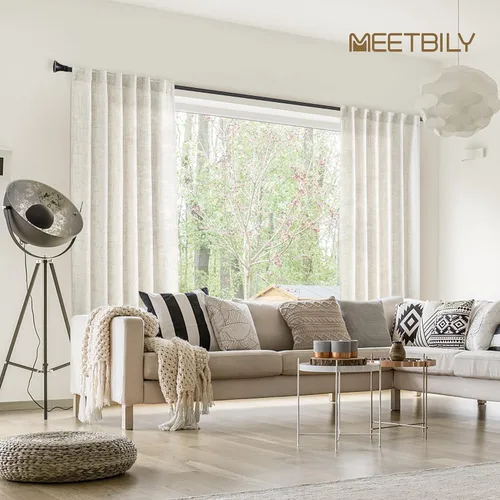 Miniatura 7 de Cortinas de Lino Natural Color Crema de 84 Pulgadas de Largo para Sala de Estar, Juego de 2 Paneles de Lino Texturizado con Trabillas Traseras