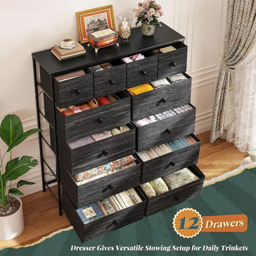 Miniatura 4 de Romorgniz - Cómoda para dormitorio con organizador de cajones de almacenamiento, cómodas y baúles de tela, marco de metal resistente, parte superior