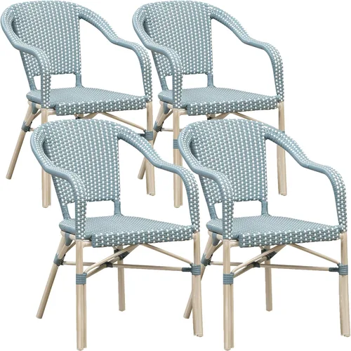 Miniatura 38 de PURPLE LEAF Juego de 2 sillas francesas de mimbre de aluminio, mimbre tejido a mano, sillas de comedor al aire libre para patio, cocina, jardín