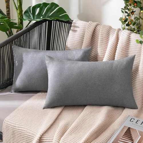 Miniatura 92 de MIULEE Paquete de 2 fundas decorativas para almohadas de exterior, sólidas, impermeables, de lino sintético, estilo granja de jardín, fundas de Óxido