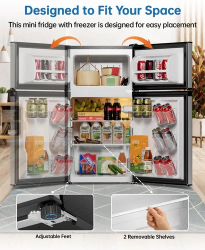 Miniatura 6 de Mini refrigerador de 3.2 pies cúbicos con congelador, ahorro energético, congelador vertical de doble puerta para dormitorio, oficina y dormitorio