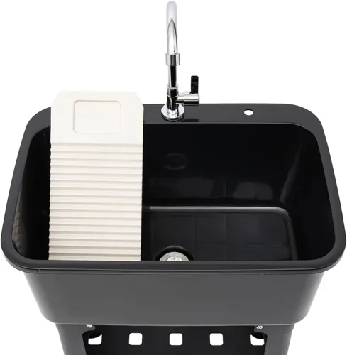 Miniatura 4 de Fregadero de lavandería de plástico independiente con tabla de lavadero, fregadero utilitario para interiores y exteriores, kit de drenaje