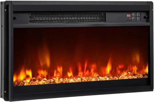 SIMOE - Chimenea eléctrica de 23 pulgadas, chimenea empotrada de 1500 W con llama multicolor y cama de brasas de cristal, temporizador de 9 horas,