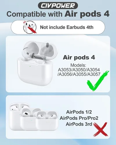 Miniatura 2 de CIVPOWER Funda de carga de repuesto para Air Pods 4ª, compatible con Air Pod de 4ª generación con emparejamiento Bluetooth (sin auriculares)